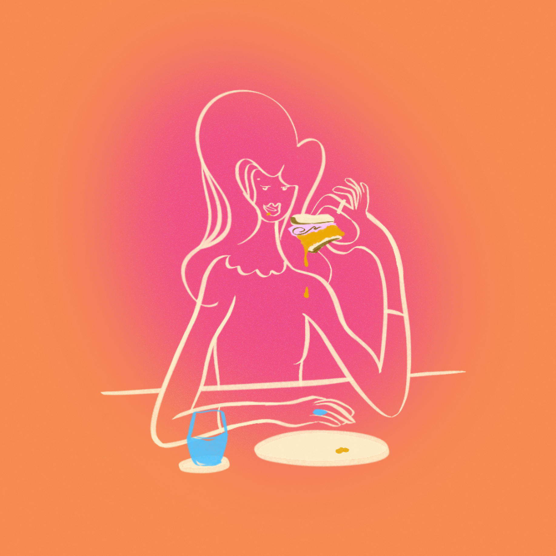 Girl eating illustration